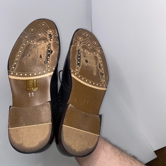 Parrazo Men's Size 11 Dress Shoes Black Wing Tip Block Hill Lace Fashion Oxford - Picture 9 of 16